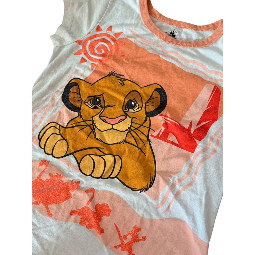 Disney Lion King Simba Graphic T-Shirt White Glitter Ringer Tee